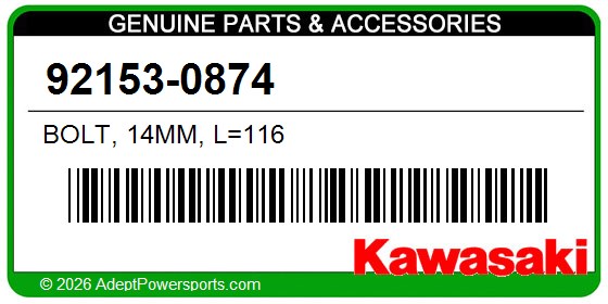 Kawasaki 92153-0874 Bolt, 14Mm, L=116
