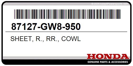 Honda 87127-GW8-950 Sheet, R., Rr., Cowl