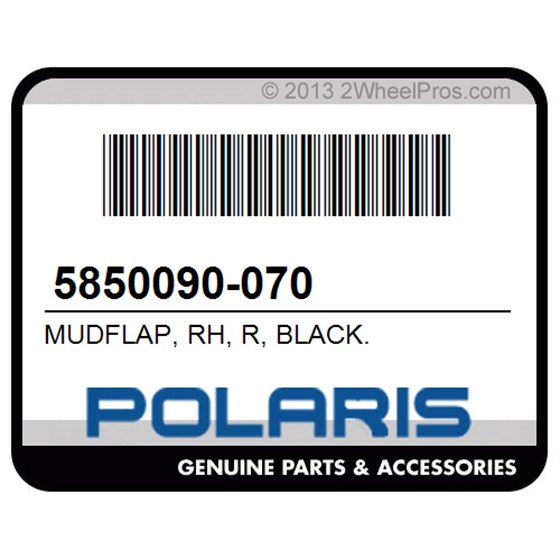 Polaris 5850090-070 Mudflap, Rh, R, Black.