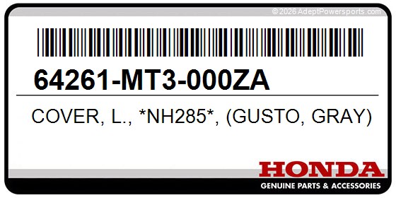 Honda 64261-MT3-000ZA Cover, L., *Nh285*, (Gusto, Gray)