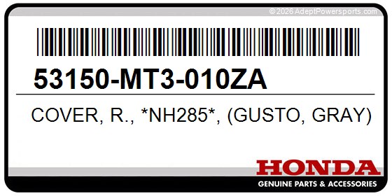 Honda 53150-MT3-010ZA Cover, R., *Nh285*, (Gusto, Gray)