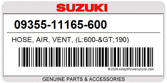 Suzuki 09355-11165-600 Hose, Air, Vent, (L:600-&Gt;190)