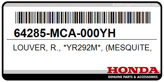 Honda 64285-MCA-000YH Louver, R., *Yr292m*, (Mesquite, Brown, Metallic)