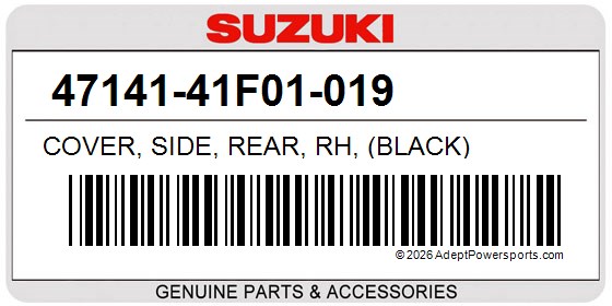 Suzuki 47141-41F01-019 Cover, Side, Rear, Rh, (Black)