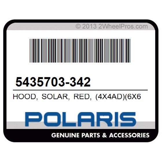 Polaris 5435703-342 Hood, Solar, Red, (4X4ad)(6X6ab)