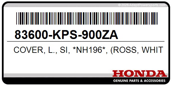 Honda 83600-KPS-900ZA Cover, L., Si, *Nh196*, (Ross, White)