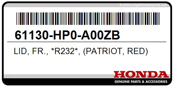 Honda 61130-HP0-A00ZB Lid, Fr., *R232*, (Patriot, Red)