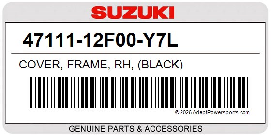 Suzuki 47111-12F00-Y7L Cover, Frame, Rh, (Black)