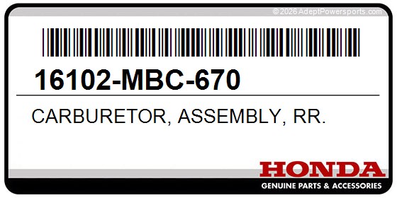 Honda 16102-MBC-670 Carburetor, Assembly, Rr.