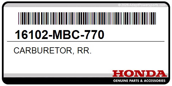 Honda 16102-MBC-770 Carburetor, Rr.