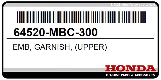 Honda 64520-MBC-300 Emb, Garnish, (Upper)