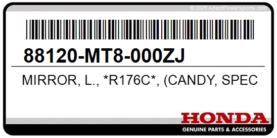 Honda 88120-MT8-000ZJ Mirror, L., *R176c*, (Candy, Spectra, Red)