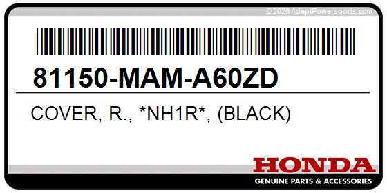 Honda 81150-MAM-A60ZD Cover, R., *Nh1r*, (Black)