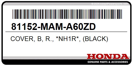 Honda 81152-MAM-A60ZD Cover, B, R., *Nh1r*, (Black)
