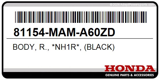 Honda 81154-MAM-A60ZD Body, R., *Nh1r*, (Black)