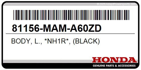 Honda 81156-MAM-A60ZD Body, L., *Nh1r*, (Black)