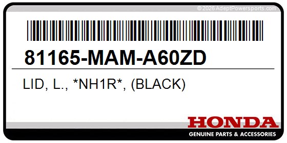 Honda 81165-MAM-A60ZD Lid, L., *Nh1r*, (Black)