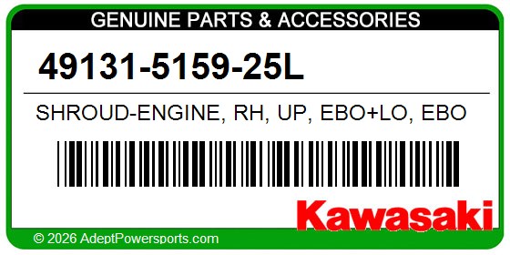 Kawasaki 49131-5159-25L Shroud-Engine, Rh, Up, Ebo+Lo, Ebo