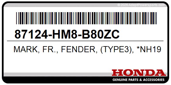 Honda 87124-HM8-B80ZC Mark, Fr., Fender, (Type3), *Nh196*, (Ross, White)