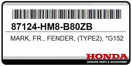 Honda 87124-HM8-B80ZB Mark, Fr., Fender, (Type2), *G152*, (Adventure, Green)