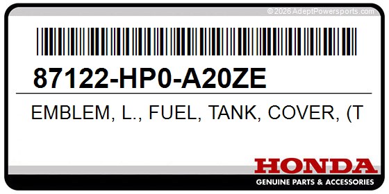 Honda 87122-HP0-A20ZE Emblem, L., Fuel, Tank, Cover, (Type5), *Pb357*, (Eastern, Blue)