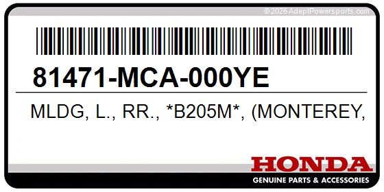 Honda 81471-MCA-000YE Mldg, L., Rr., *B205m*, (Monterey, Blue, Metallic)
