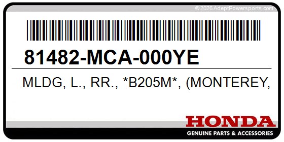 Honda 81482-MCA-000YE Mldg, L., Rr., *B205m*, (Monterey, Blue, Metallic)