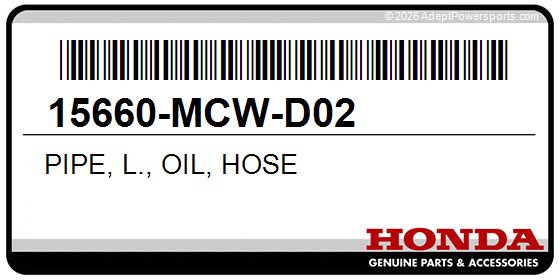 Honda 15660-MCW-D02 Pipe, L., Oil, Hose