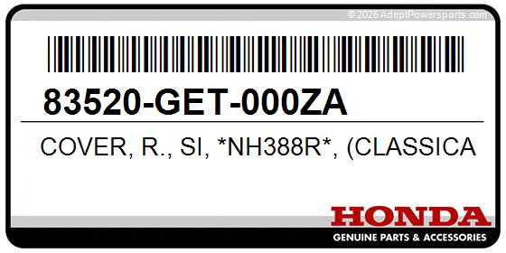 Honda 83520-GET-000ZA Cover, R., Si, *Nh388r*, (Classical, White-R)
