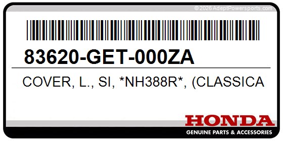 Honda 83620-GET-000ZA Cover, L., Si, *Nh388r*, (Classical, White-R)