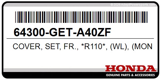Honda 64300-GET-A40ZF Cover, Set, Fr., *R110*, (Wl), (Monza, Red)