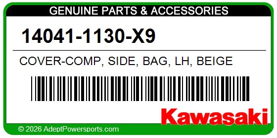 Kawasaki 14041-1130-X9 Cover-Comp, Side, Bag, Lh, Beige