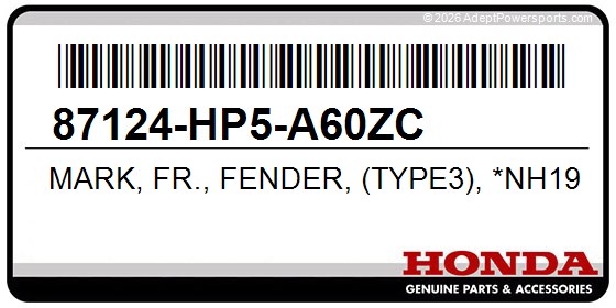 Honda 87124-HP5-A60ZC Mark, Fr., Fender, (Type3), *Nh196*, (Ross, White)