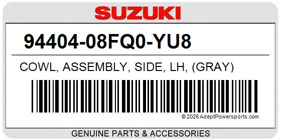 Suzuki 94404-08FQ0-YU8 Cowl, Assembly, Side, Lh, (Gray)