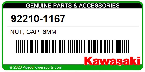 Kawasaki 92210-1167 Nut, Cap, 6Mm