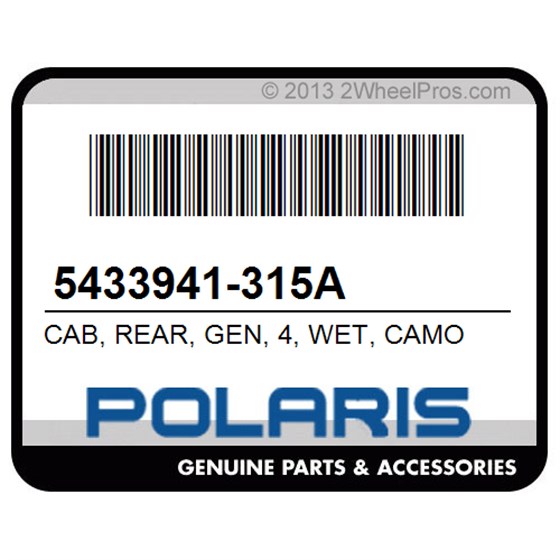 Polaris 5433941-315A Cab, Rear, Gen, 4, Wet, Camo