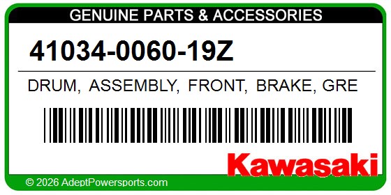Kawasaki 41034-0060-19Z Drum, Assembly, Front, Brake, Green