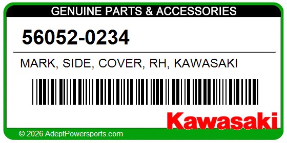 Kawasaki 56052-0234 Mark, Side, Cover, Rh, Kawasaki