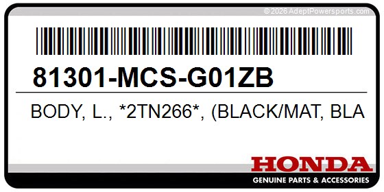 Honda 81301-MCS-G01ZB Body, L., *2Tn266*, (Black/Mat, Black)