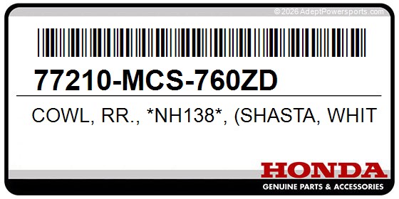 Honda 77210-MCS-760ZD Cowl, Rr., *Nh138*, (Shasta, White)
