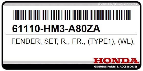 Honda 61110-HM3-A80ZA Fender, Set, R., Fr., (Type1), (Wl), *R299*, (Nitro, Red)