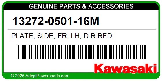 Kawasaki 13272-0501-16M Plate, Side, Fr, Lh, D.R.Red