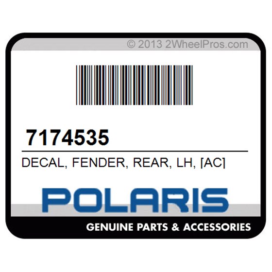 Polaris 7174535 Decal, Fender, Rear, Lh, [Ac]