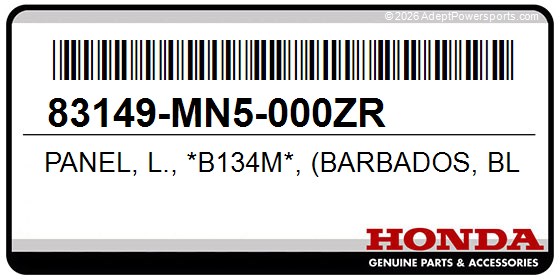 Honda 83149-MN5-000ZR Panel, L., *B134m*, (Barbados, Blue, Metallic)