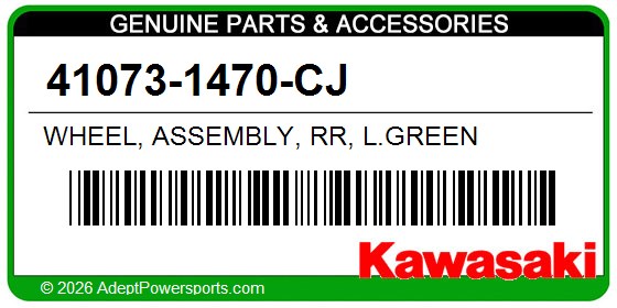 Kawasaki 41073-1470-CJ Wheel, Assembly, Rr, L.Green