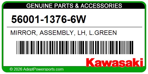 Kawasaki 56001-1376-6W Mirror, Assembly, Lh, L.Green