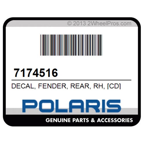 Polaris 7174516 Decal, Fender, Rear, Rh, [Cd]