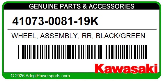 Kawasaki 41073-0081-19K Wheel, Assembly, Rr, Black/Green