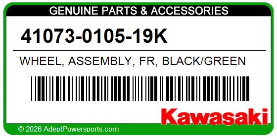 Kawasaki 41073-0105-19K Wheel, Assembly, Fr, Black/Green