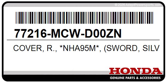 Honda 77216-MCW-D00ZN Cover, R., *Nha95m*, (Sword, Silver, Metallic)